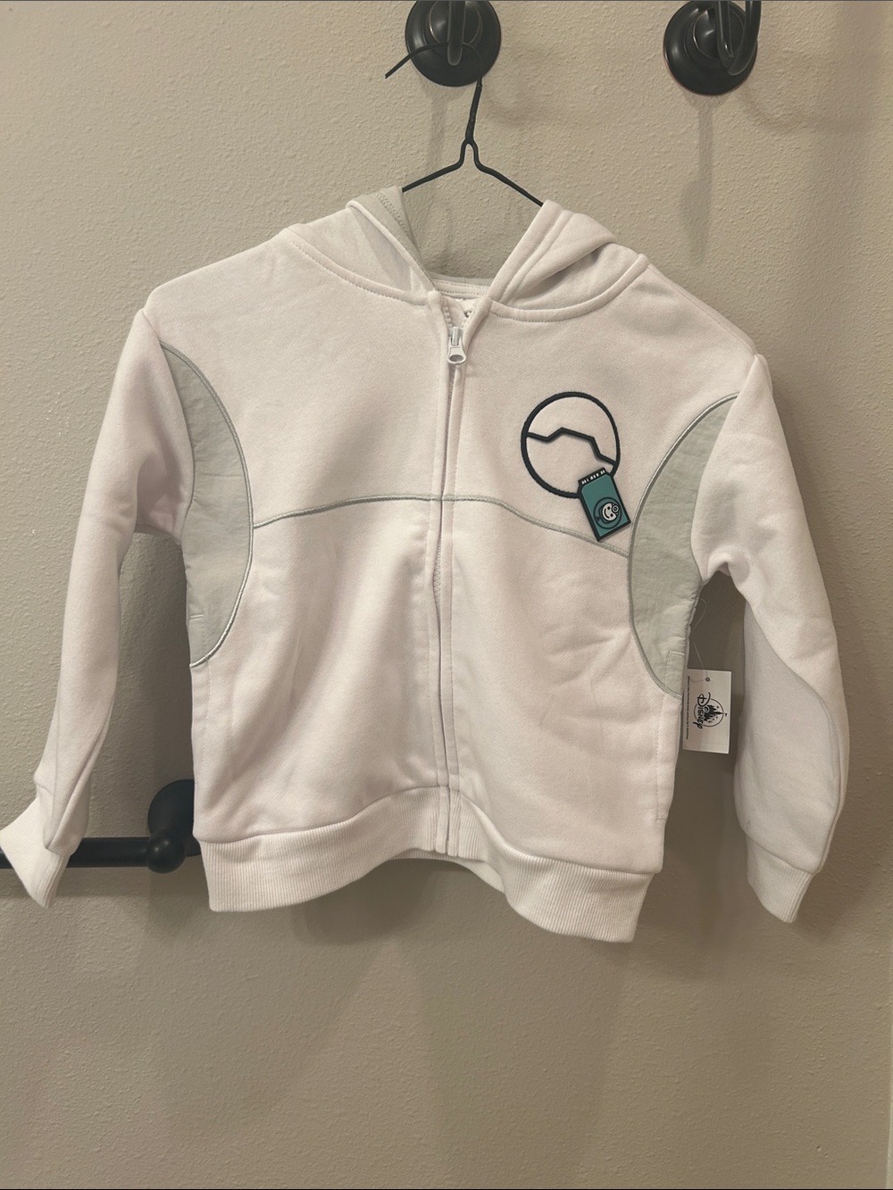 Kids White Zip-Up Hoodie with Gray Accents